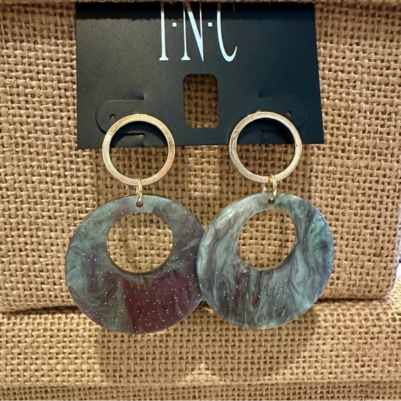 NWT INC Earrings - Green marbled acrylic faux tortoise circle, Gold tone - Picture 1 of 7